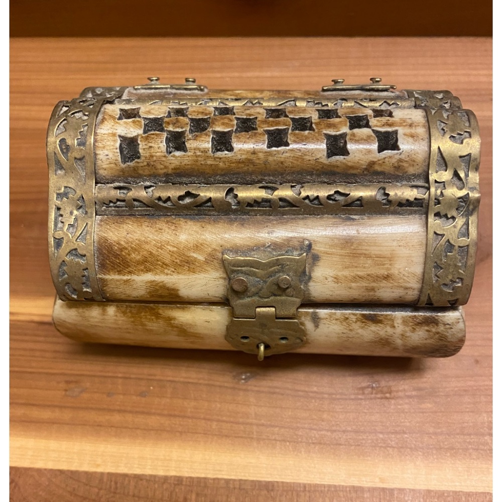 Vintage bone and brass trinket box